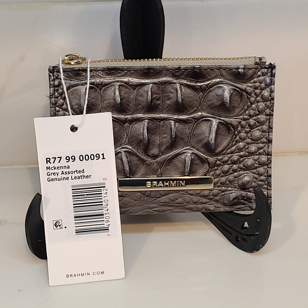 NWT Brahmin McKenna Coin Card Pouch Grey Melbourne Compact Wallet